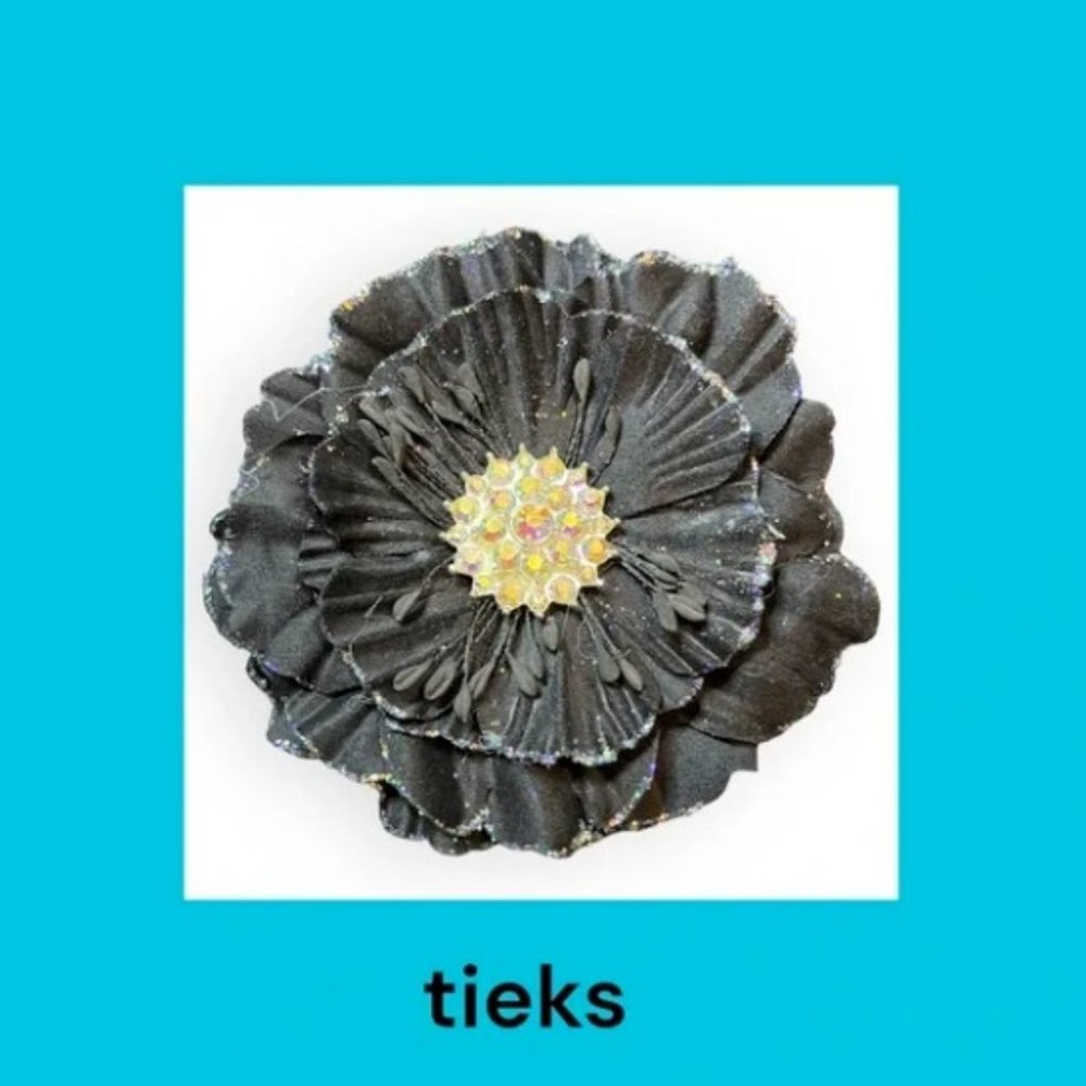 Tieks Flower Black Box Topper with Faux Rhinestones in Center TT-1